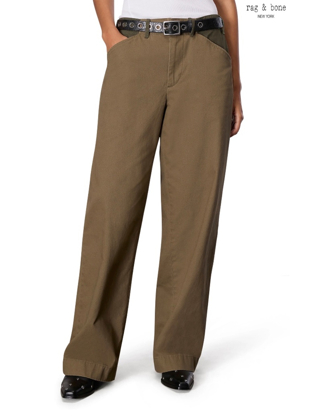 RAG & BONE NWT BANKS HIGH WAIST TWO-TONE COTTON ARMY WIDE LEG PANTS. SIZE 6